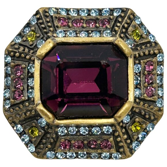 Heidi Daus Vintage Signed Glass Statement Faceted Glass Crystals Ring - Size 9 - Picture 1 of 6